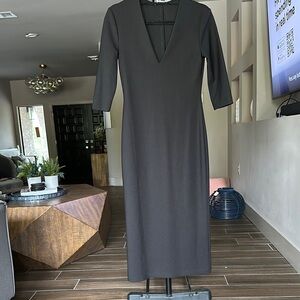 Zara Elegant Black V-Neck Midi Dress